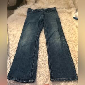 Tk Axel Jeans Mens 34x30 Slim Boot Cut Medium Wash Denim Stretch flaw paint hem